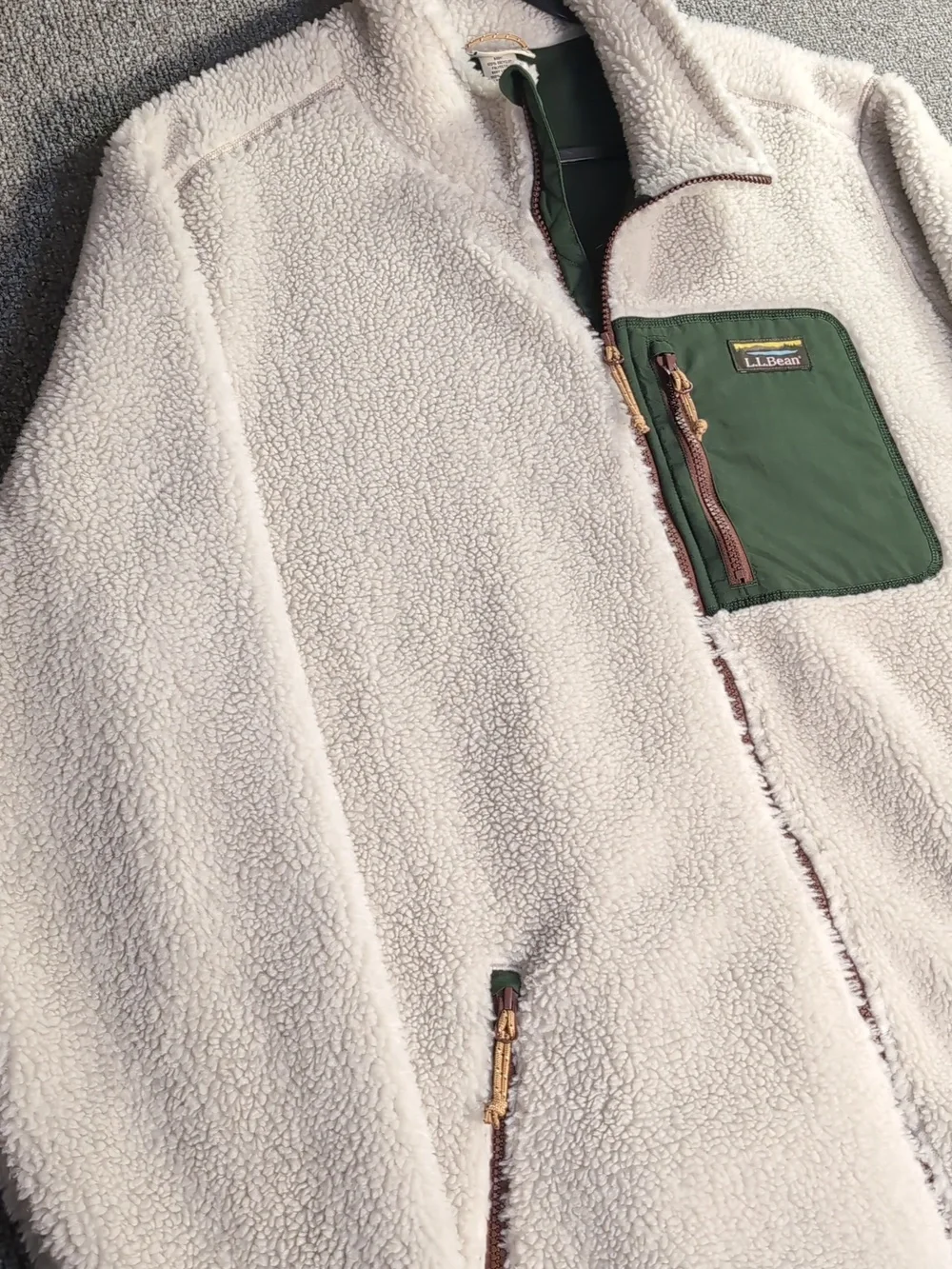 L.L.Bean High Pile Sherpa Fleece Jacket Size XXL-Tall in Beige/Green/Brown - Picture 3 of 14